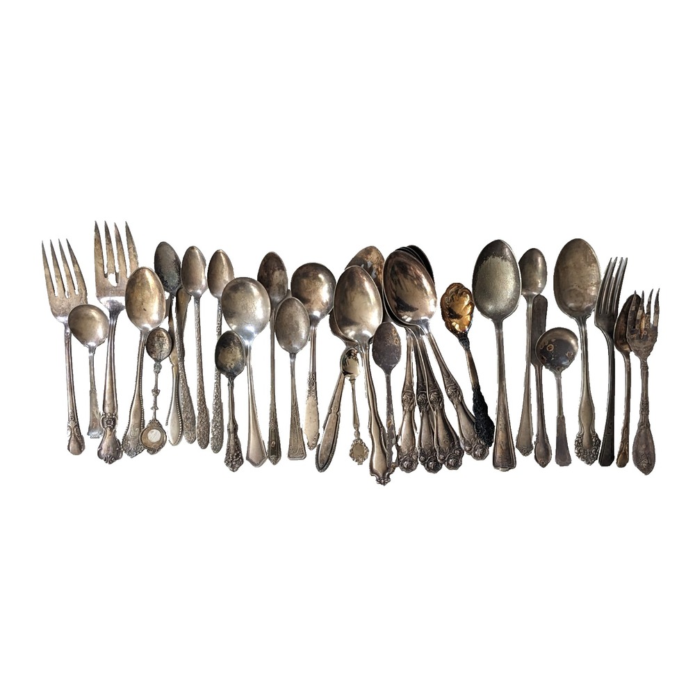 Antique Vintage Silverplate Flatware Craft Lot 31 Pieces Ornate Mixed Silverware